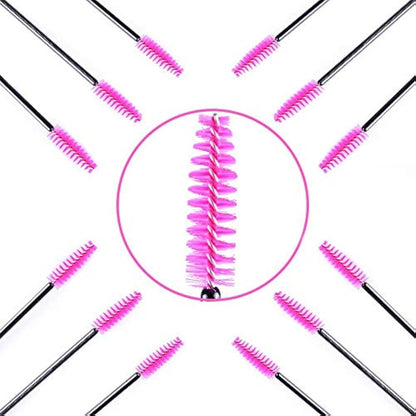 50 PCS Disposable Eyelash Brushes Mascara Wands Eye Lash Eyebrow Applicator Cosmetic Makeup Brush Tool Kits (black-rose)