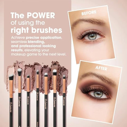 Make Up Eye Brushes Set - Eyeshadow Eyeliner Blending Crease Kit - Best Choice 7 Piece Essentials - Pencil, Shader, Tapered, Definer - Vegan Synthetic Bristles That Last Longer, Apply Better Makeup