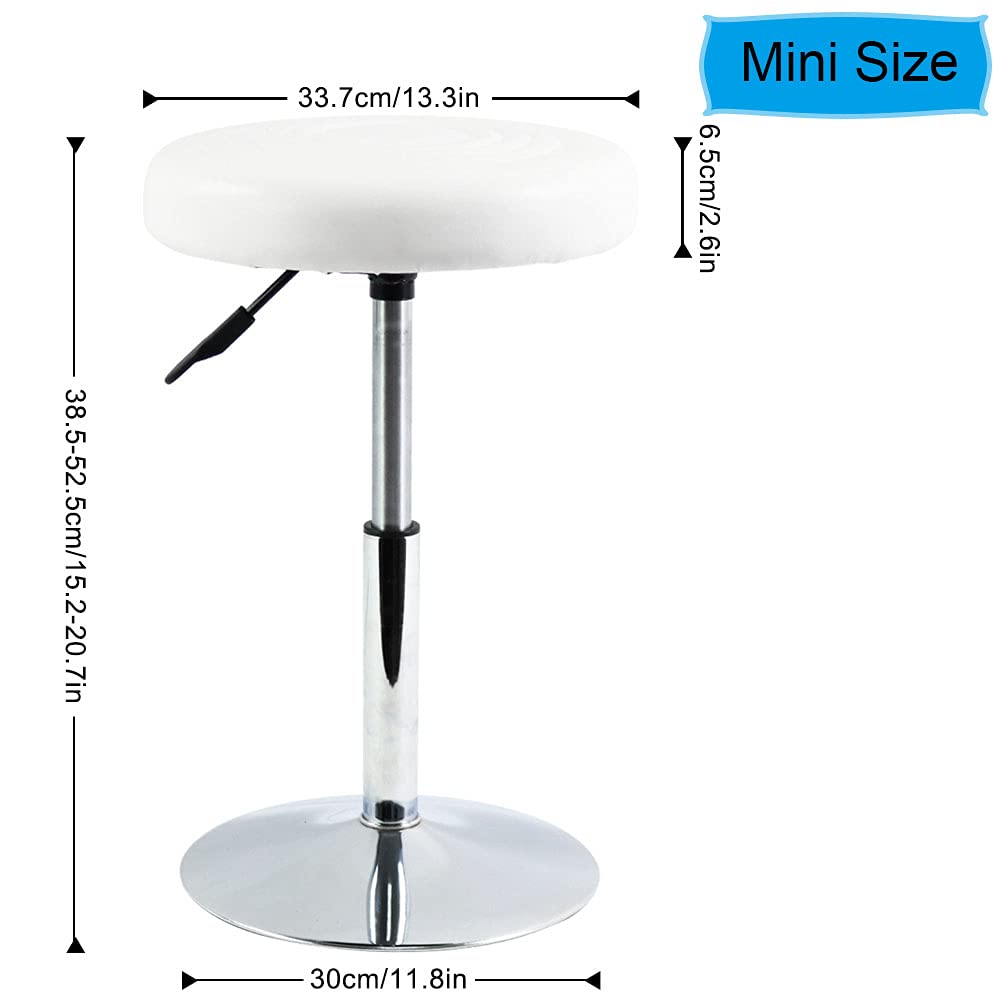 FURWOO PU Leather Short Round Cushion Spa Stool Height Adjustable Swivel Salon Stool for Home Kitchen Barber Shop SmallWhite
