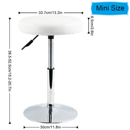 FURWOO PU Leather Short Round Cushion Spa Stool Height Adjustable Swivel Salon Stool for Home Kitchen Barber Shop SmallWhite
