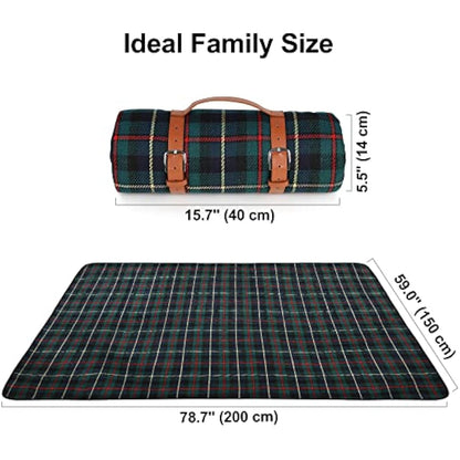 Ben & Bel Water/Sand/Dirt-resistant Picnic Blanket with PU Handle, Outdoor-Ready Dark Green Square, 150x200cm XL