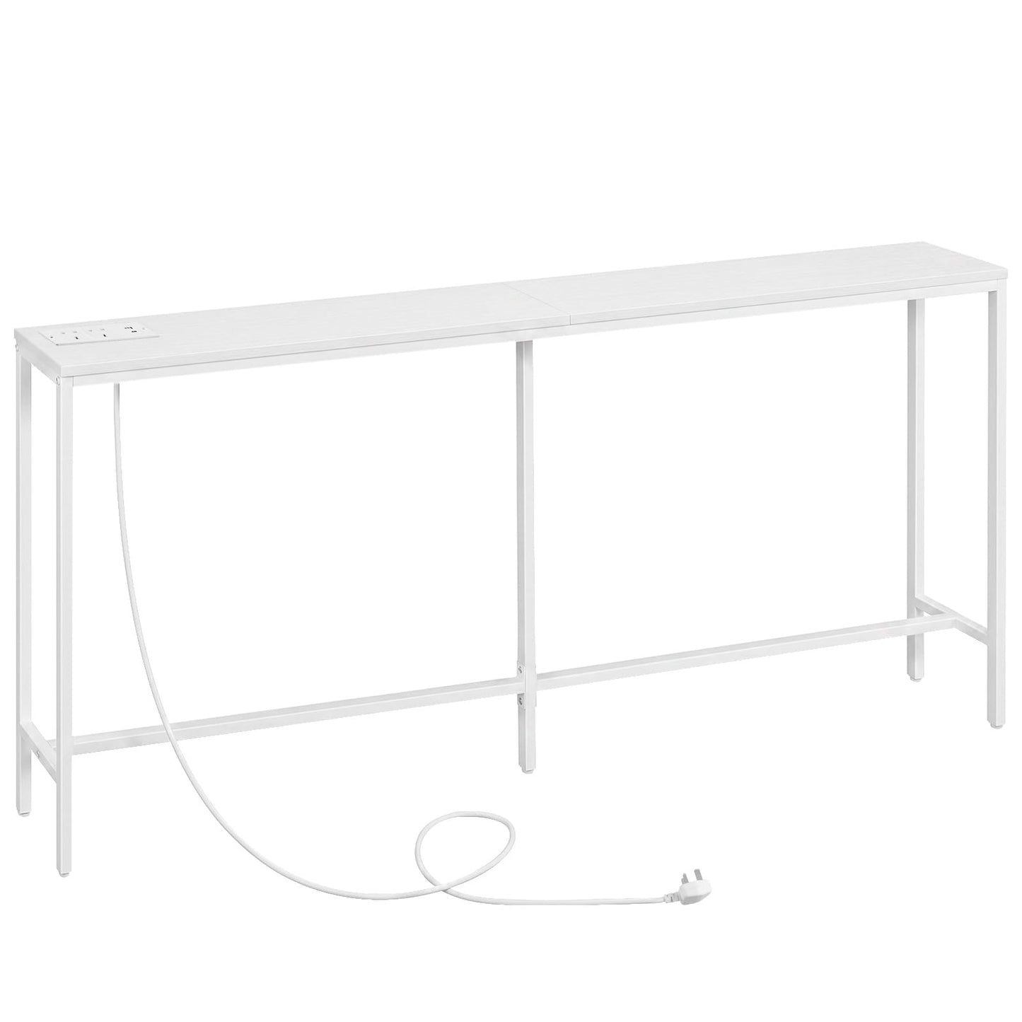 MAHANCRIS Console Table with Power Outlet, 180 cm Narrow Sofa Table, Industrial Entryway Table with USB Ports, Behind Couch Table for Entryway