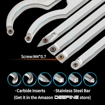 DEEFIINE Carbide Tipped Wood Lathe Turning Tools Set, Lathe Rougher Finisher Swan Neck Hollowing Tools and Interchangeable Soft Grip Handle with Diamond Round Square Carbide Inserts