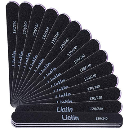 Lictin Pack of 16 Professional Nail Files Double Sided Emery Board (120/240 Grit)(Black)