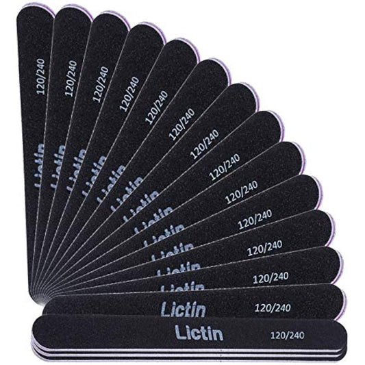 Lictin Pack of 16 Professional Nail Files Double Sided Emery Board (120/240 Grit)(Black)