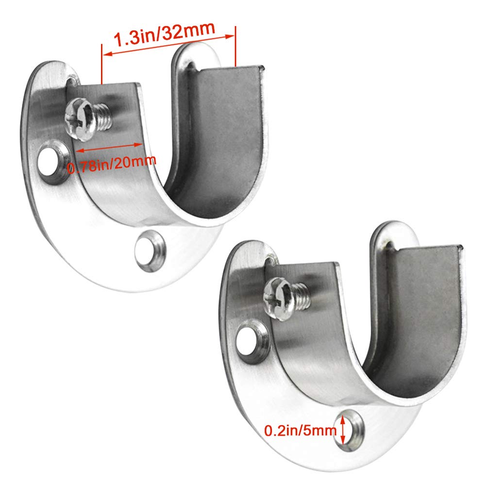 Pveath 2 Pack Stainless Steel Closet Pole Sockets, Heavy Duty Closet Rod End Supports Flange Rod Holder with Screws, U Shaped