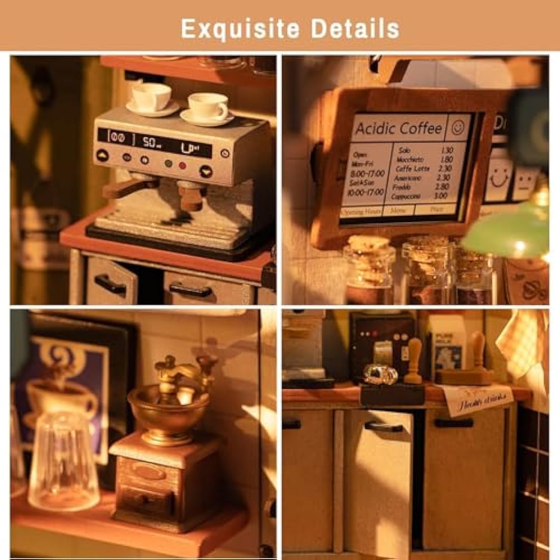 ROWOOD Doll House Kit Coffee House, DIY Miniature House Craft Building Room, Wooden Model Kits with Accessories for Adults and Teens to Build, for Christmas and Birthday