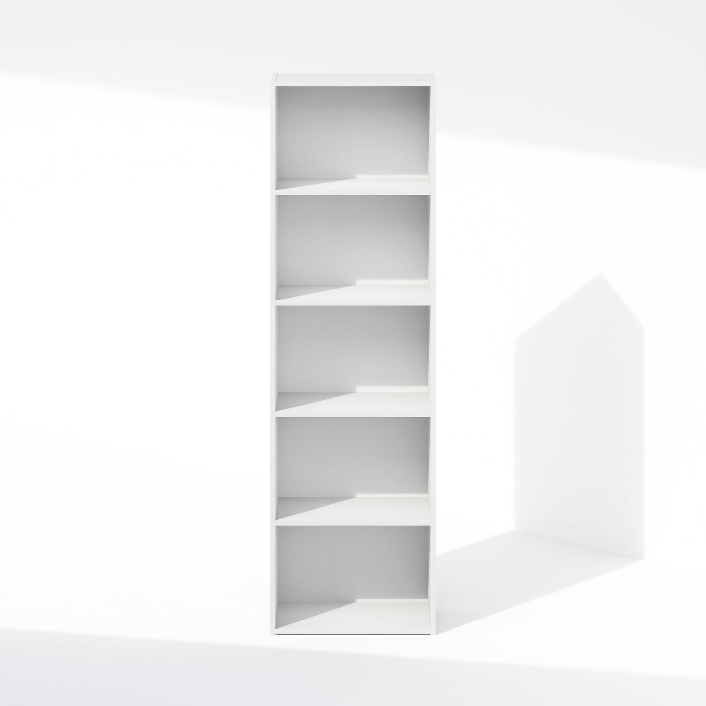 Furinno LUDER Book Shelf, 5-Cube Bookshelf, Bookcase with Open Shelf, 23.88 x 40.13 x 132.08 cm, for Living Room, Bedroom, Home Office, White