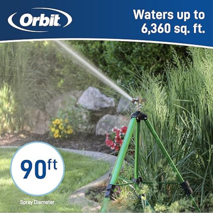 Orbit 58308Z Tripod Lawn Brass Impact Sprinkler - 360 Degree Rotating Sprinkler
