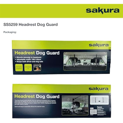 Sakura Headrest Dog Guard For Cars SS5259 - Easy Fit For Most Vehicles Hatchbacks SUVs Estates MPVs – Width Adjustable No Tools Needed, Black from 106 x 33 x 6 cm