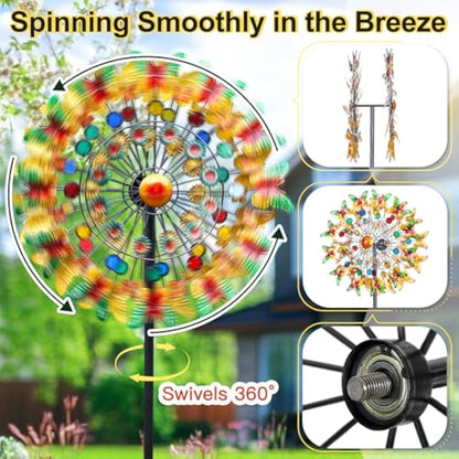 Lariander Butterfly Metal Wind Spinner - Large Outdoor Metal Wind Spinners Yard Garden, Kinetic Multicolor Yard Wind Sculptures Spinners for Lawn Patio Outdoor