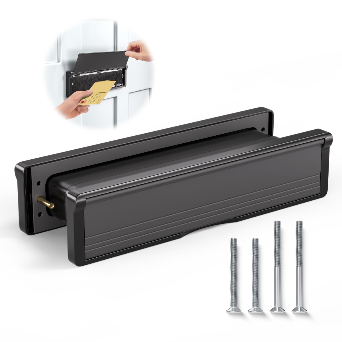 Bwintech 1 Set 305 * 70MM (12") Black Aluminium Adjustable Depth Door Letterbox,Fit for 40-80mm Thickness Wooden,UPVC,Composite,Internal and External