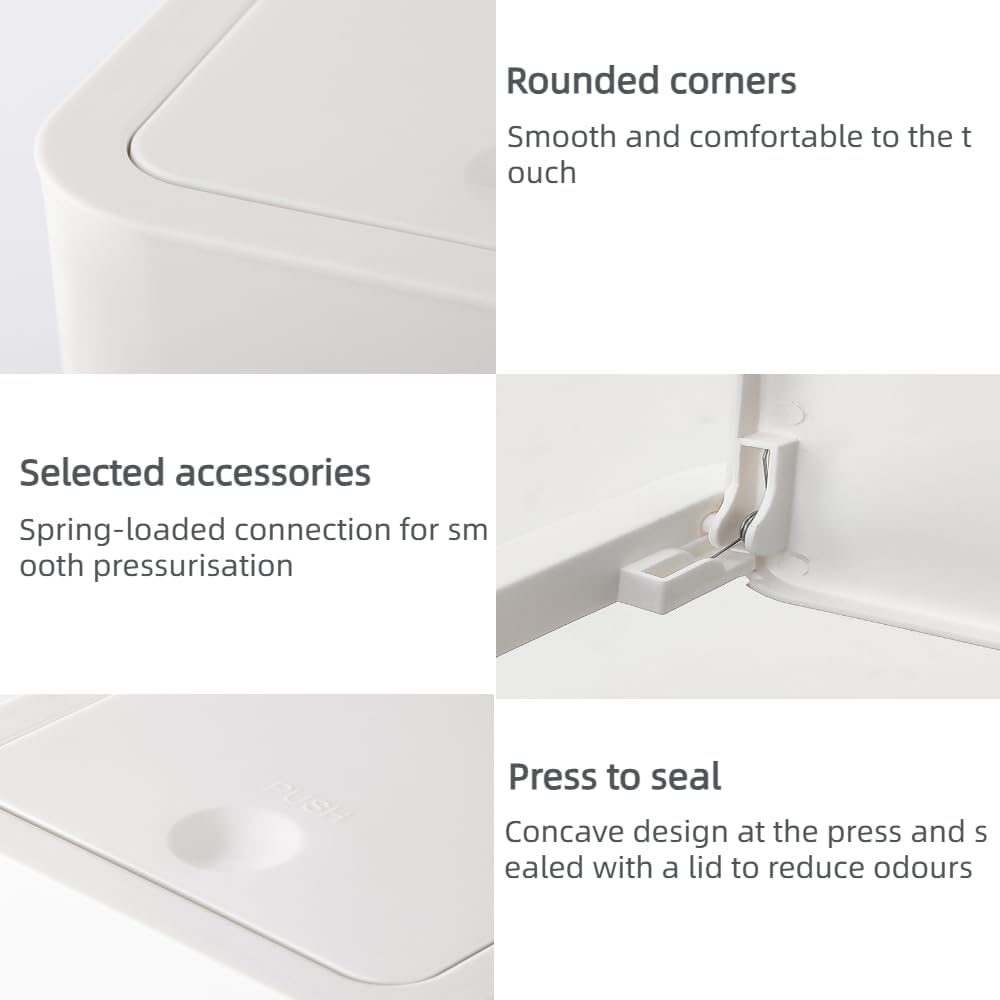 3 Pack Bedroom Bin,10L Slim Bathroom Bin with Lid,Push Button Plastic Waste Bin for Bathroom Anti-Odour,Plastic Thin Trash Can for Office,Living