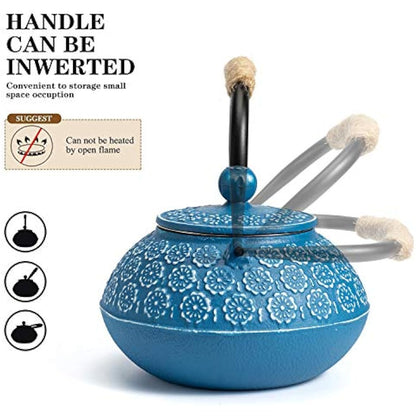 SUSTEAS Cast Iron Teapot, 900ml Tetsubin Japanese Tea Kettle with Infuser for Loose Leaf and Tea Bags, Tea Pot Coated with Enameled Interior, Dark Blue