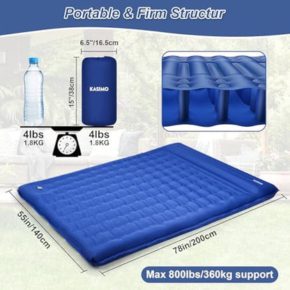 KASIMO Sleeping Mat - Ultralight & Thick Inflatable Camping Sleeping Pad Air Mattress Self-inflating Bed with Built-in Pump & Pillow Compact for Camping Backpacking Hiking Traveling