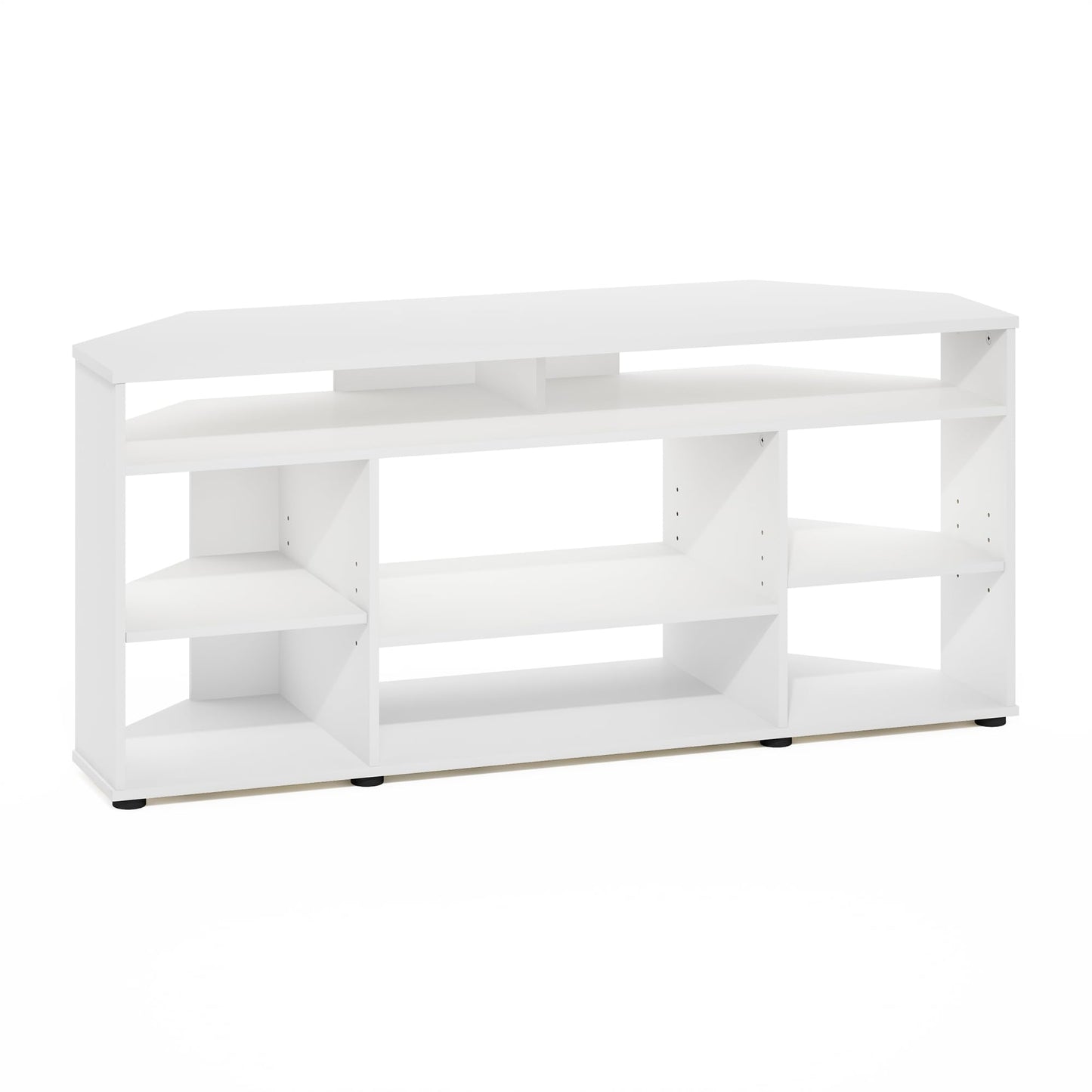 Furinno JENSEN TV Stand, Corner Entertainment Center, TV Console for TV up to 55 Inch, for Living Room, Bedroom, White