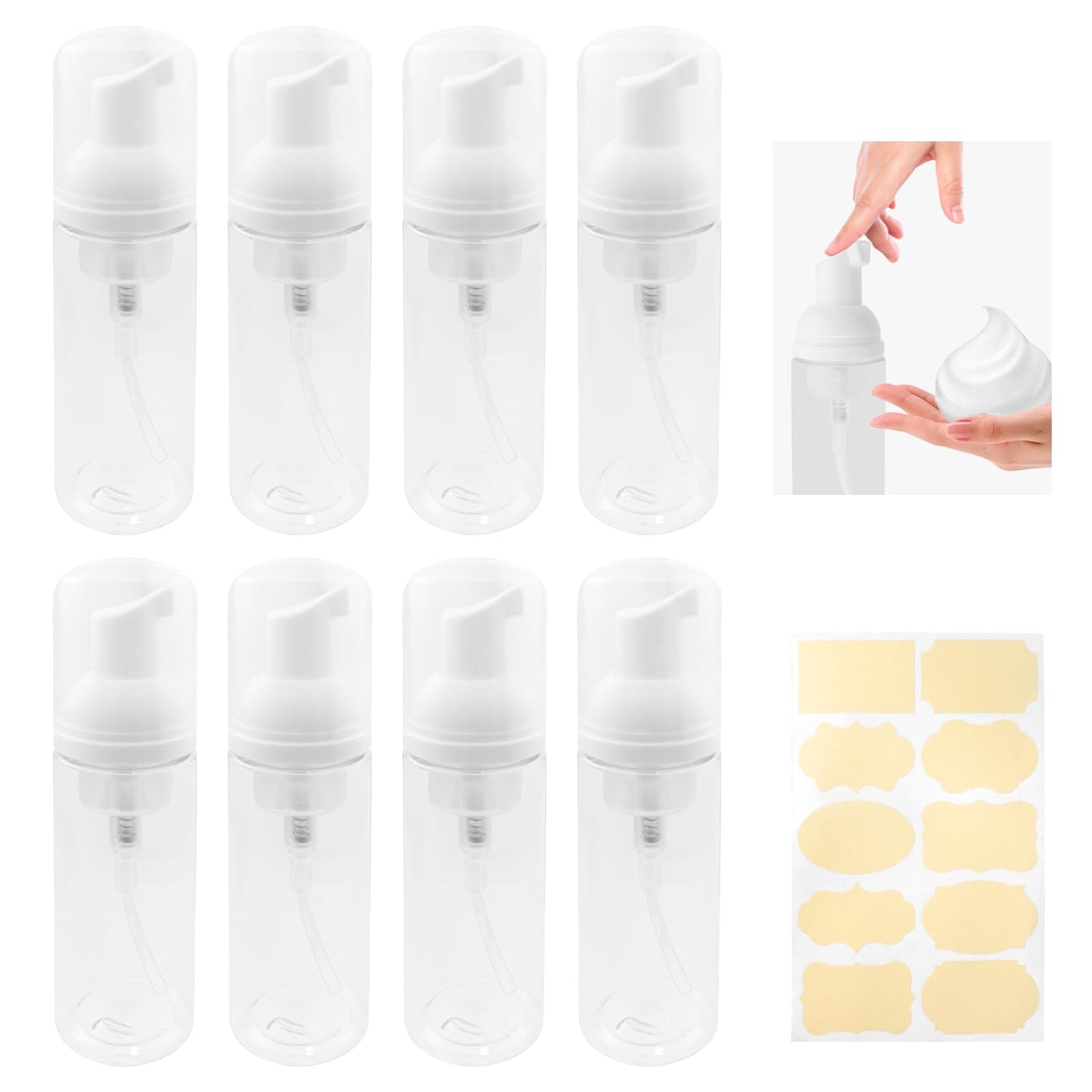 TTQiAnJ 8 Pcs 60ml Foam dispenser bottle,White Travel Empty Plastic Refillable Foam Pump Bottle,for Cleaning,Travel,Makeup