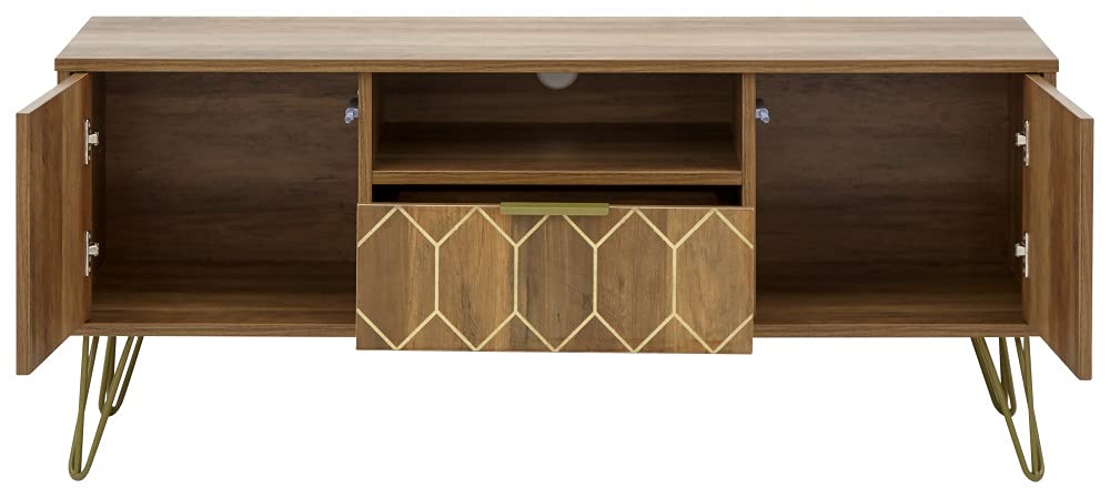 GFW Orleans Mango Effect TV Cabinet, 2 Door 1 Drawer TV Unit with Hairpin Legs, Media Storage Stand for TVs up to 50 Inch