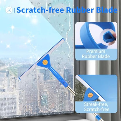 3m Window Squeegee Cleaner Tool Kit with Long Handle, 35cm Window Washing Squeegee and 38cm Scrubber Cleaning Equipment for Home, Shower Glass, Car, RV