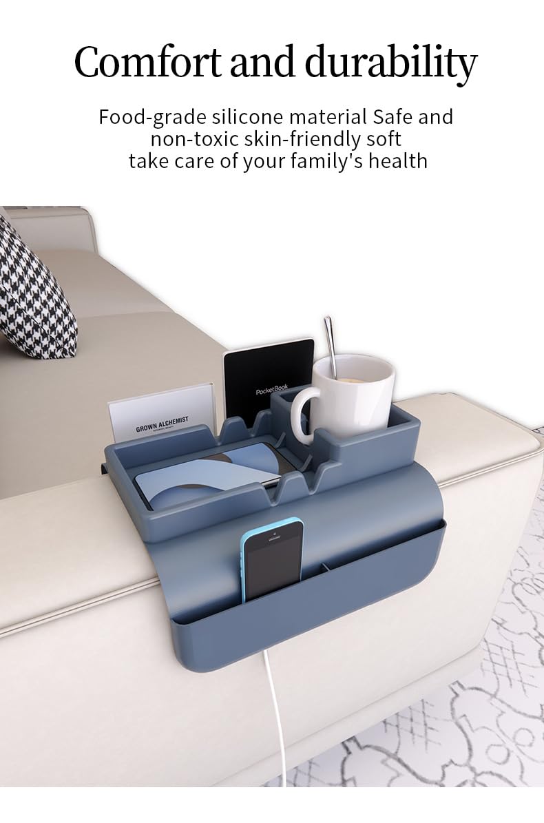 Hosoncovy Silicone Armrest Cup Holder Tray Drink Holder Couch Caddy with Side Pockets for Sofa Couch Arm Chair Recliner,Armrest Remote Control and