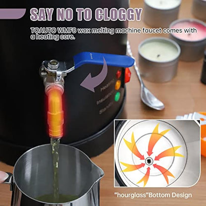 TOAUTO Candle Making, Electric Wax Melting Container Holds 8L Melted Wax with Heating Core Spout & Bottom Design for Commercial Candle Business