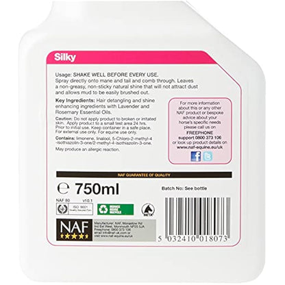 NAF Silky Mane & Tail D-Tangler Spray – 750ml Deluxe Conditioning Detangler for Horses – Smooth, Shiny, Tangle-Free Finish – Non-Greasy, Dust-Repellent Formula