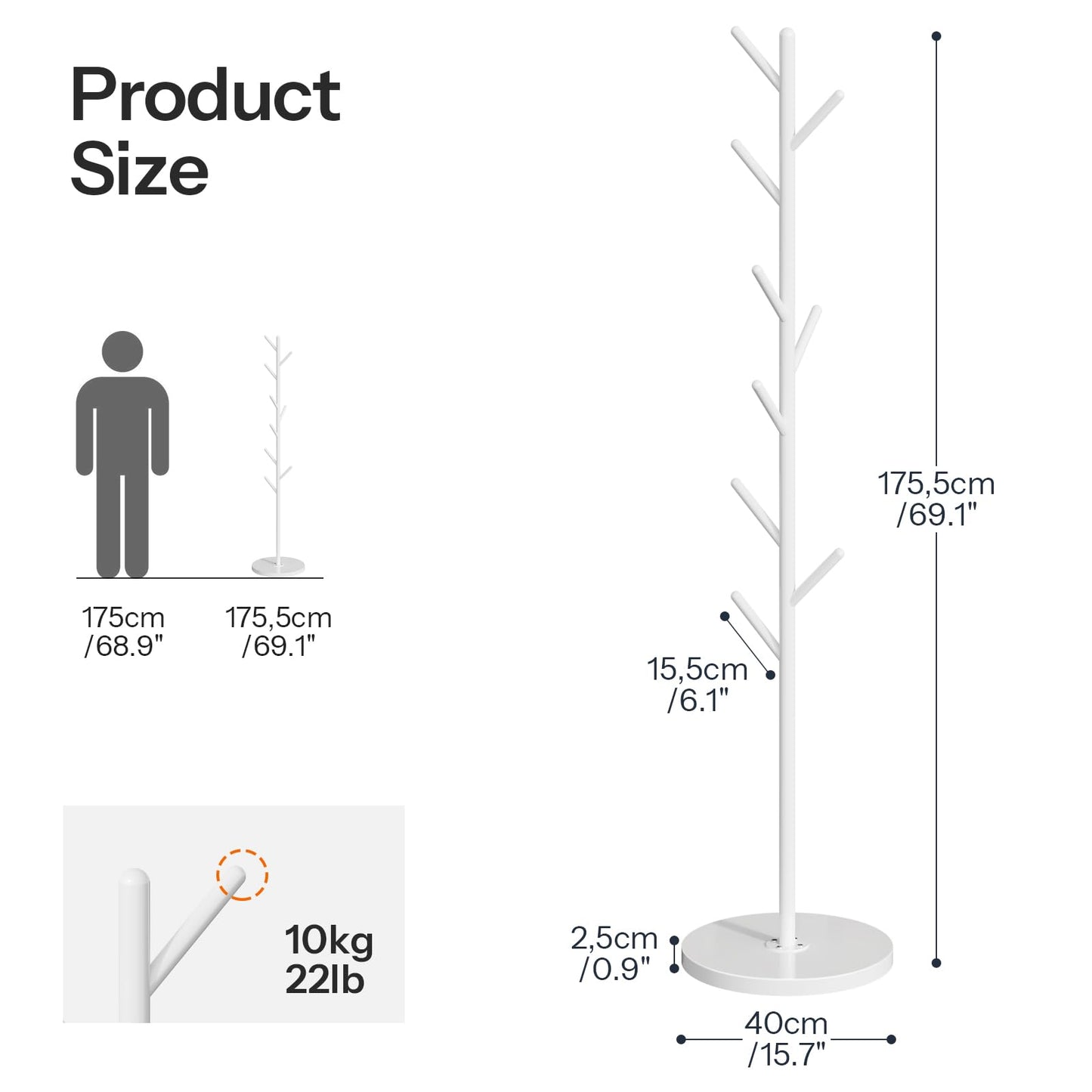 HOOBRO Coat Stand with 9 Hooks, Heavy Duty Freestanding Coat Rack, Hall Tree with Thickened Base, Corner Hanger Stand for Bedroom, Entryway