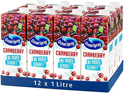 Ocean Spray Classic Cranberry Juice with No Added Sugar, 1L Carton (12-Pack)