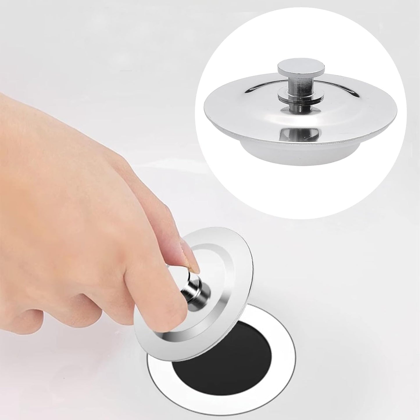 Universal Bath Plug for 40-45mm Holes - Stainless Steel Drain Stopper for Sinks and Bathtubs - Anti-Leak Design with Secure Fit