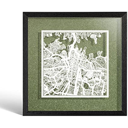 O3 DESIGN STUDIO Sydney Paper Cut Map framed, White map, Black frame, 9x9 inches, Gift Boxed, 4 background color, self-changing, Paper Art