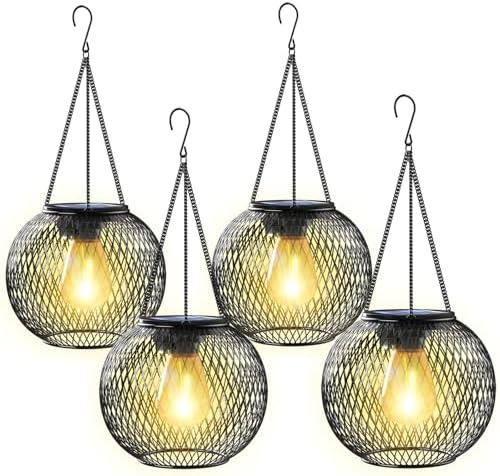 Ortiny Garden Ornaments Outdoor, 4 Pack Solar Lanterns for The Garden Lights Solar Powered Metal Retro IP65 Waterproof Auto On Off Solar Lantern Decorations for Patio Lawn Table Fence Warmwhite