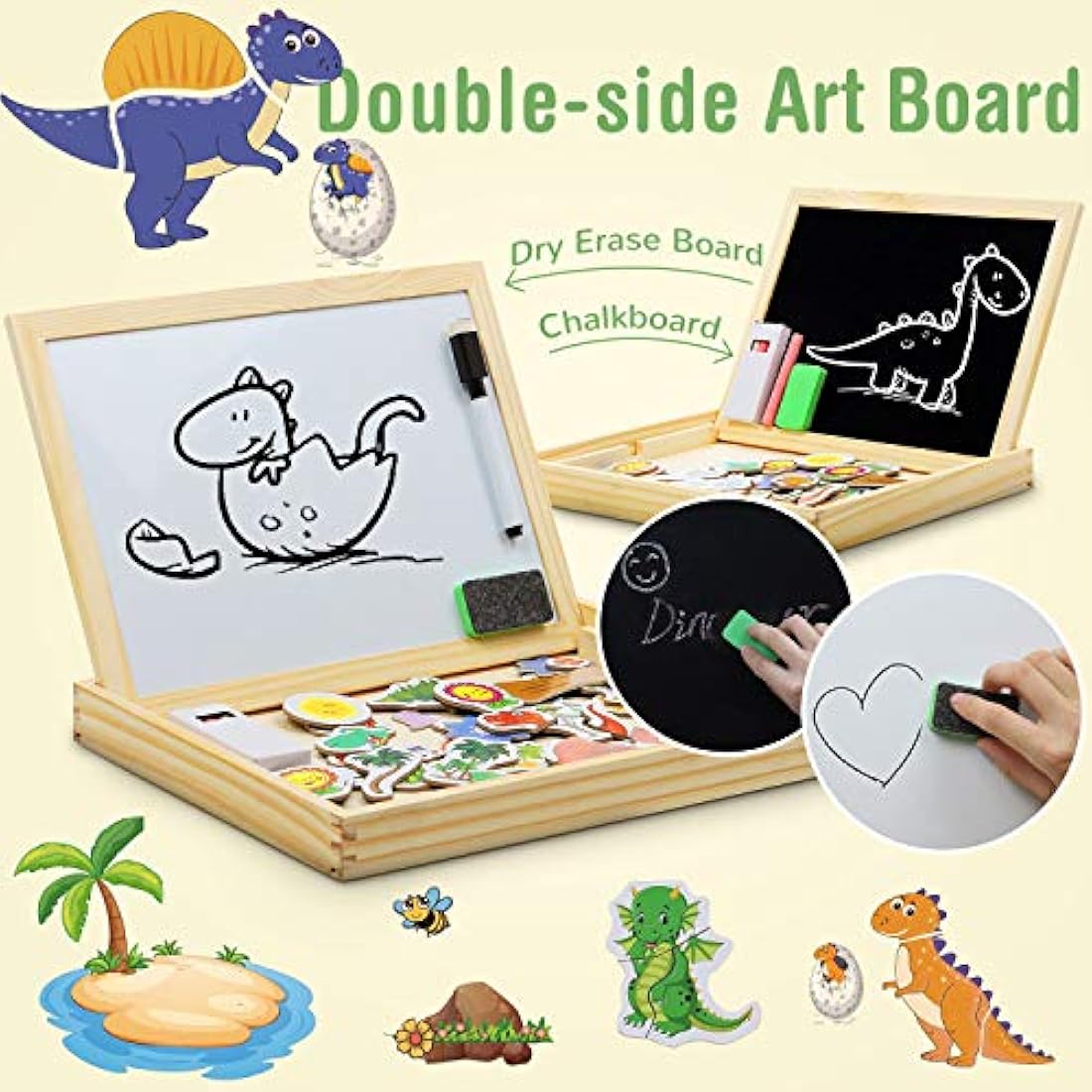 COOLJOY Wooden Magnetic Puzzle toys | Dinosaur Toys for 3 Year Old Boys | Dinosaur Magnetic Board 100+ PCS for Kids | Wooden Toys for Boys Girls Kids 3 4 5 Year Olds