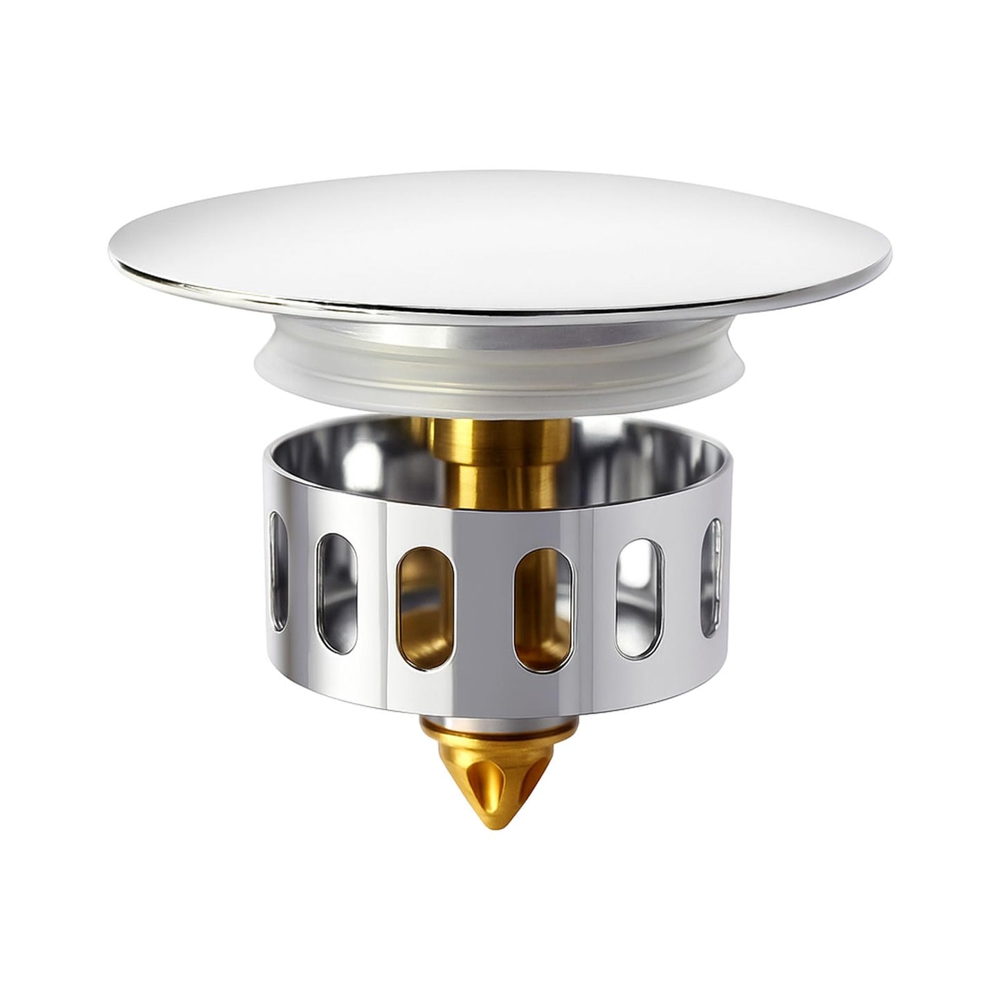 Universal Bathtub Stopper and Tub Drain Hair Catcher, Pop-Up Plug, Chrome Zinc Alloy Anti-Clogging Bathroom Kitchen Sink Drain Stopper with Silicone