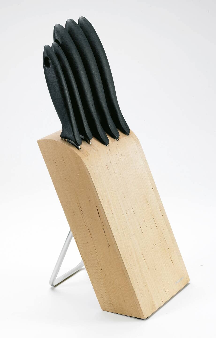 Fiskars knife block with 5 knives, Essential, Includes paring knife, paring knife, chef's knife, Santoku chef's knife and bread knife, Width: 16 cm,