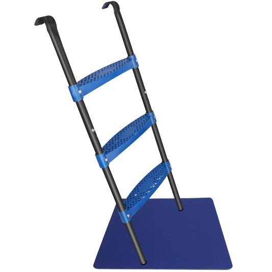 New Upgraded Universal Trampoline Ladder - 3-Step Rust-Proof Steel With Wide Non-Slip Steps, 39-Inch Long Accessory With Blue Floor Mat