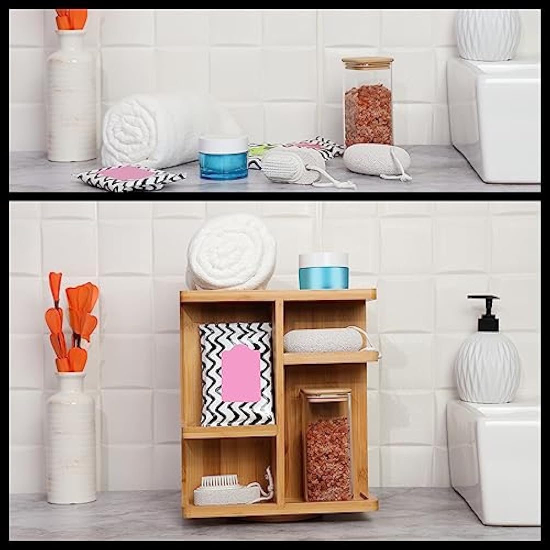 BELLE VOUS 360 Degree Rotating Makeup Organiser - Large Spinning Cosmetic Storage Holder - Bamboo Carousel Vanity Stand for Bathroom/Bedroom Countertop - Lipstick, Makeup Brushes & Cosmetics Box