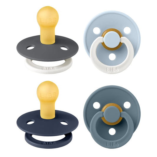 BIBS Dummies Colour 4-Pack, BPA Free Dummy Pacifier, Round Nipple Soothers, Natural Rubber Latex, Made in Denmark. 0-6 Months (Pack of 4), Petrol Glow