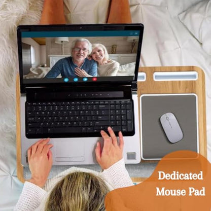Laptop Tray with Pillow Cushion - Adjustable Lap Desk for Bed & Sofa - Built-in Mouse Pad, Wrist Rest & Phone Holder - Fits Up to 17" Laptops - Portable Writing & Gaming Tray