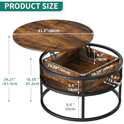YITAHOME Round Lift Top Coffee Table, Coffee Tables for Living Room with Hidden Storage Compartment, Modern Coffee Table with Storage for Home Office,Round Center Tables Living Room (Brown)