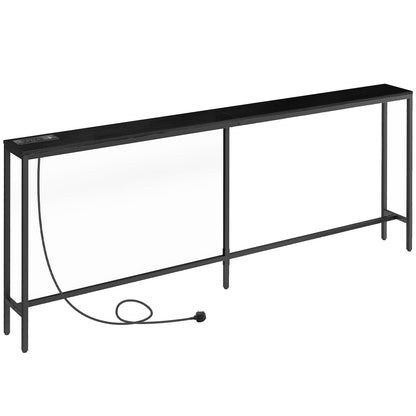 MAHANCRIS Console Table with Power Outlet, 200 CM Narrow Sofa Table, Industrial Entryway with USB Ports, Behind Couch Table for Entryway, Hallway,