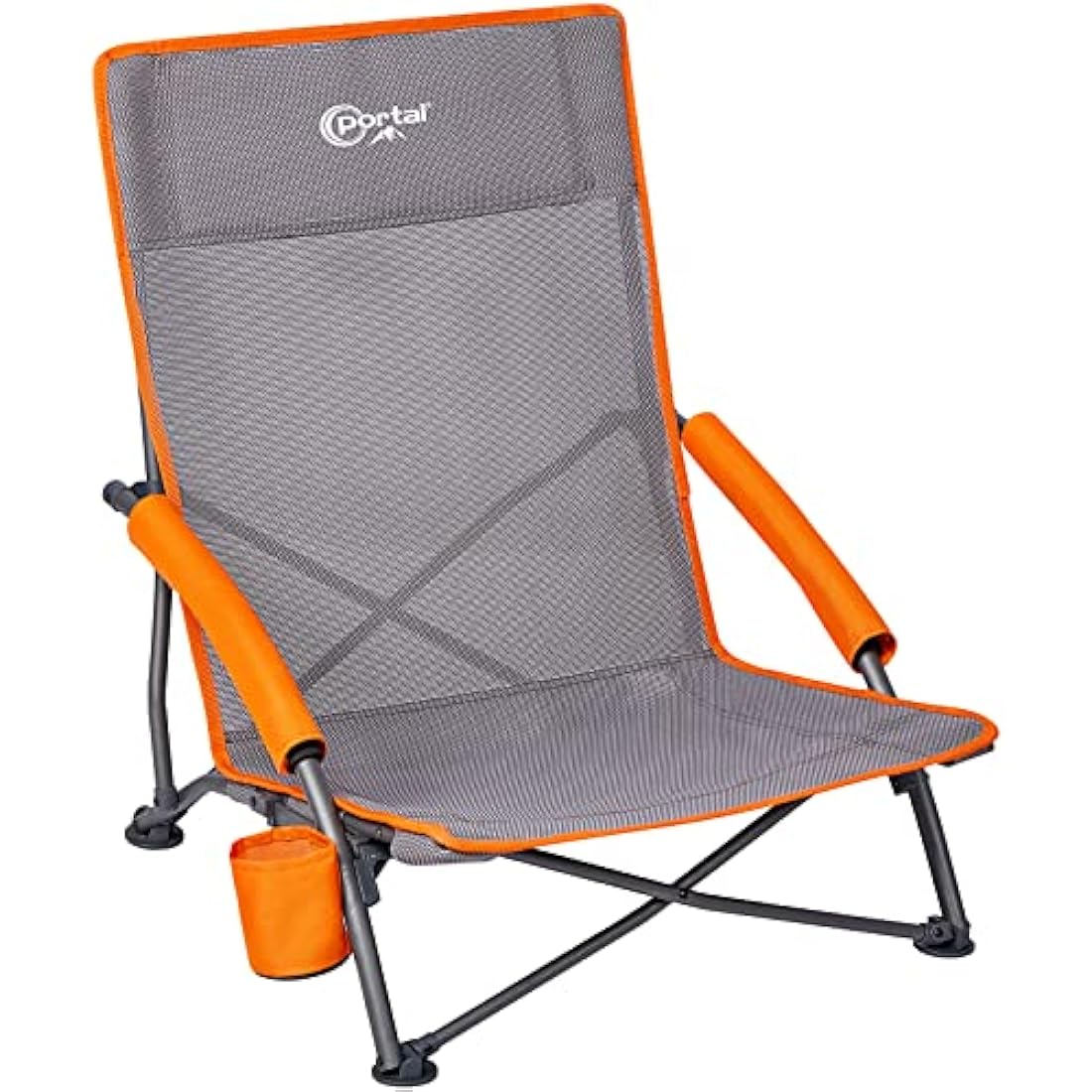 Portal Folding Beach Chairs Low Lightweight Portable for Adults Foldable Beach Seat Camping Festival Picnic Deck Chair Outdoor Collapsible with Cupholder Mesh Back Padded Armrests Supports 150KG