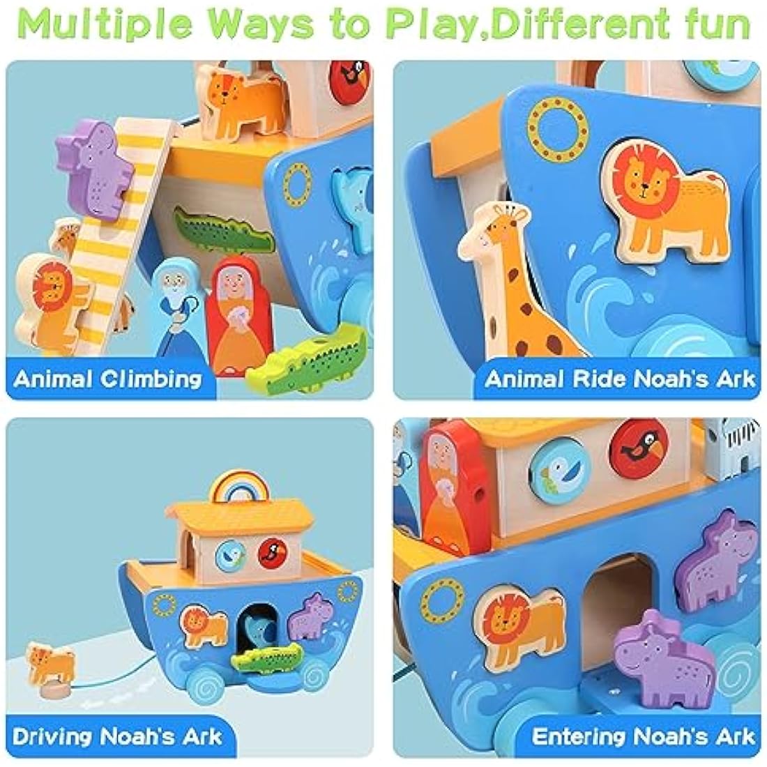 Tooysea Wooden Noah's Ark Toy with Animal Shape Sorter,Baptism Gifts for 1 2 3 4 Years Old,Montessori Toys for Toddlers,Baptism Gifts for Boys and Girls,24 Months Babies