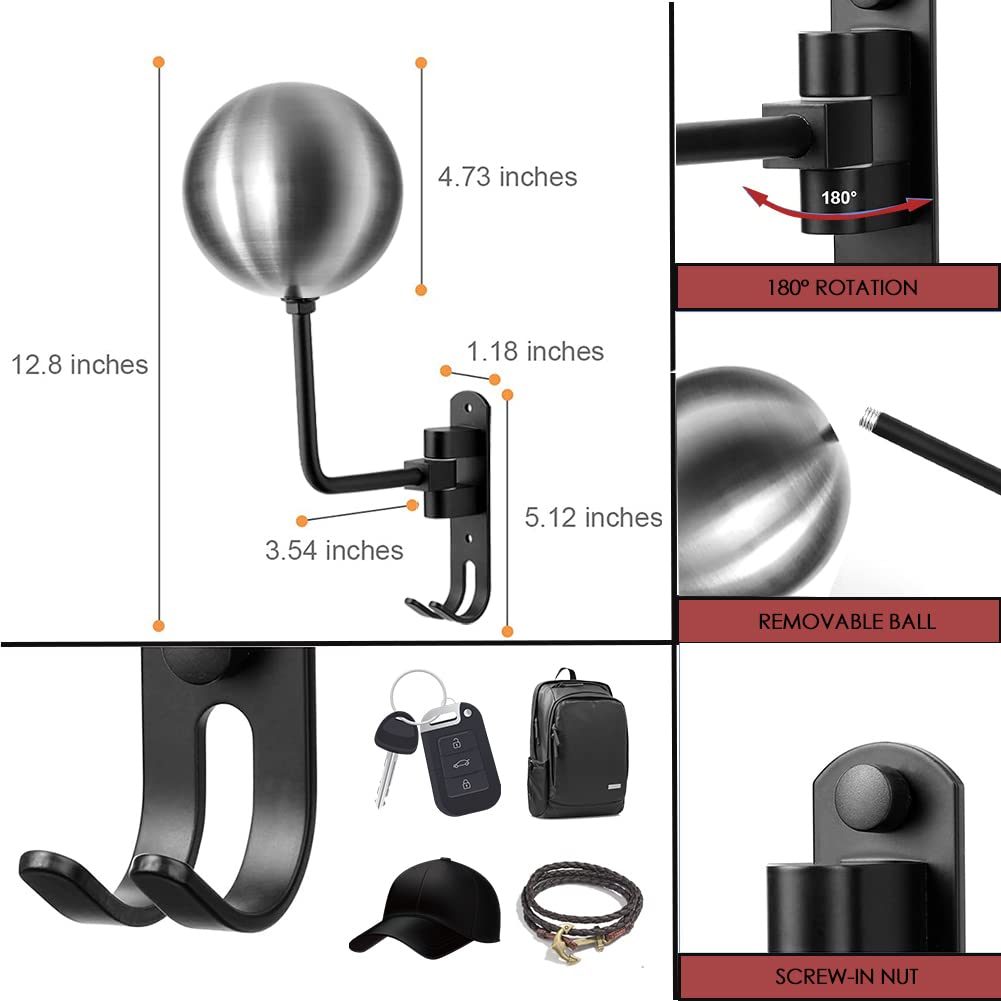 motofans Helmet Holder Wall Mounted Motorcycle Helmet Hat Holder Aluminium Alloy and Stainless Steel Ball (Pack of 2)