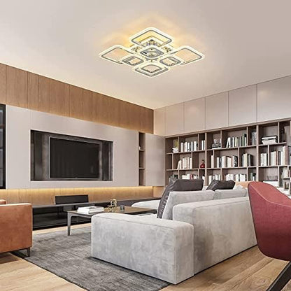 Qcyuui Modern Ceiling Light, Acrylic Flush Mount Led Ceiling Lights, Nordic Chandeliers with 8 Rectangles Lighting Fixture, 100W Chandelier Ceiling Lights Living Room Bedroom Dining Room Kitchen