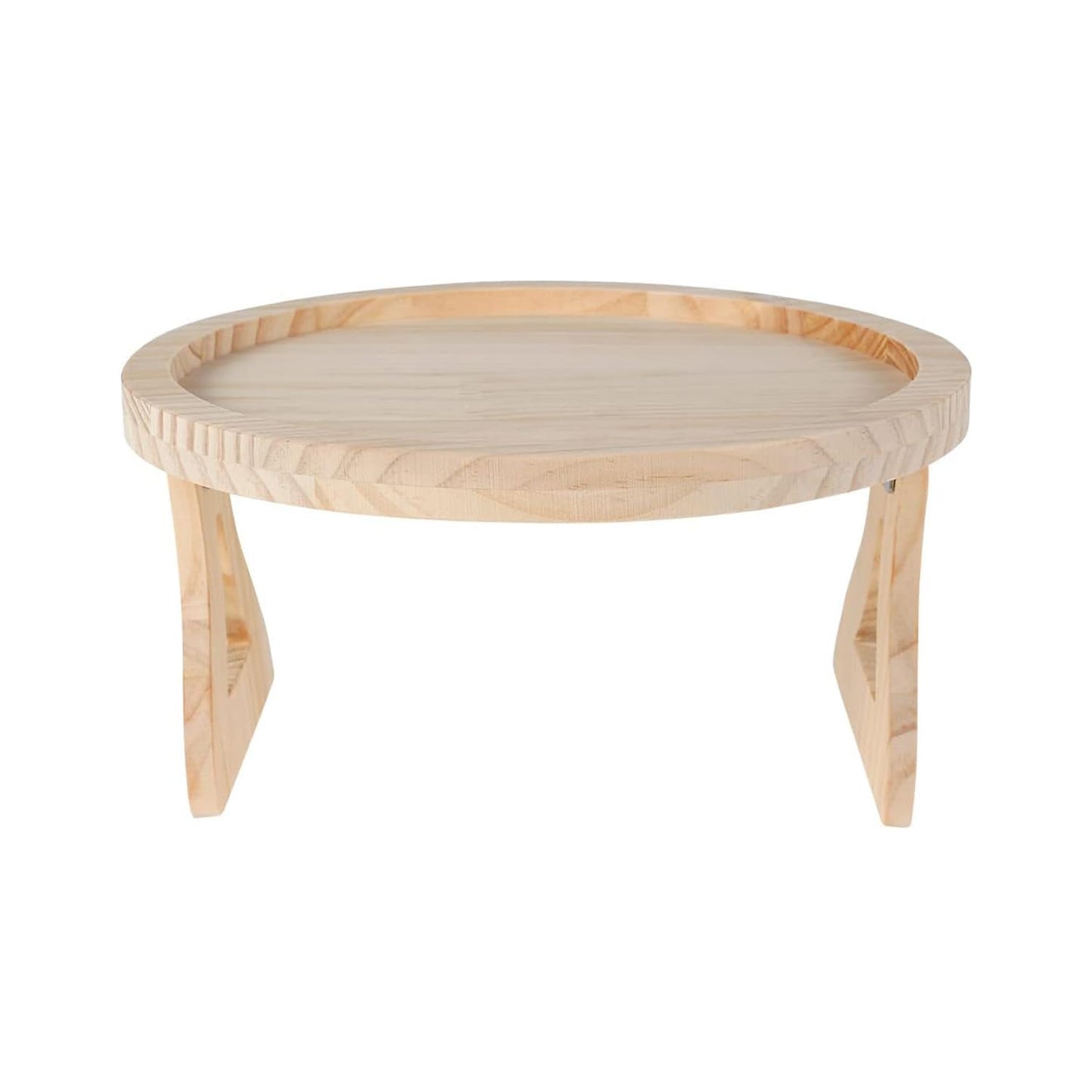 wellrun Natural Pine Wood Sofa Armrest Tray,Foldable Clip-On Side Tables for Couch,Portable Round Arm Table for Drinks Snacks Remote Books