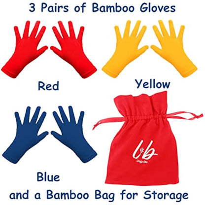 Bamboo Gloves for Eczema, Kids Age 6-8, Dry Hands, Moisturising Gloves for Children Overnight, 3 Pairs