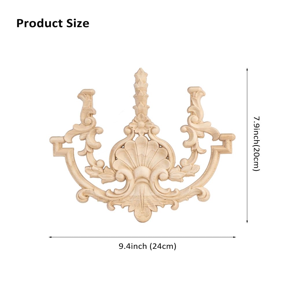 2 Pack Decorative Wood Carved Appliques Onlays, 24 x 20cm Unpainted Solid Wood Carving Decal for Furniture Cabinet Door Center Bed Mirror Dressers