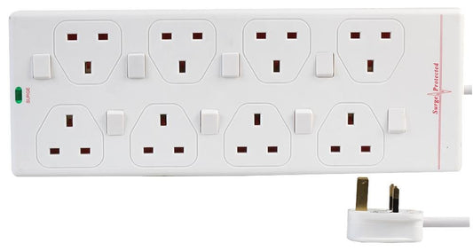 PRO ELEC 8-Outlet Surge Protector Extension Lead, 13A, 250V, 5m Cable, UK Plug Type G ? PELB1929
