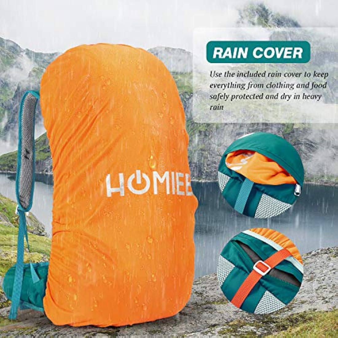 HOMIEE 50L Waterproof Hiking Backpack for Men Women, Lightweight Trekking Backpack with Rain Cover, Large Camping Rucksack for Outdoor Sports Travel Hiking Cycling Climbing Mountaineering