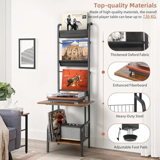 VINCOURNA Vinyl Record Storage for Vinyl Players, Record Player Stand with Vinyl Records, Vinyl Stand for Vinyl Storage up to 200 Albums, 3-tier Vinyl Display holder Turntable Stand for Living Room
